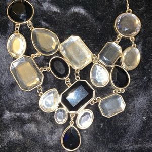 Black and silver gem cluster statement necklace